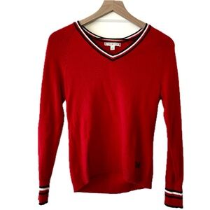 Tommy Hilfiger - Red Cotton Cashmere Blend V-Neck Sweater - Stripes Trim Size XS
